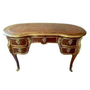 Louis XV Style Marquetry And Gilt Bronze Kidney Desk