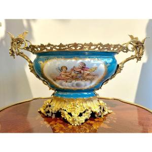 Sèvres Painted Porcelain Jardinière With Gilt Bronze Mount, Napoleon III Period 