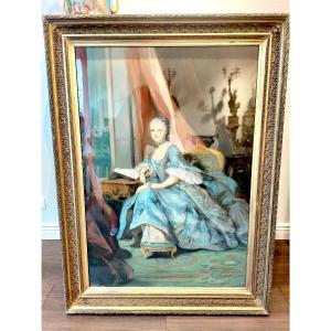 Important Pastel Depicting Madame De Pompadour, 19th Century