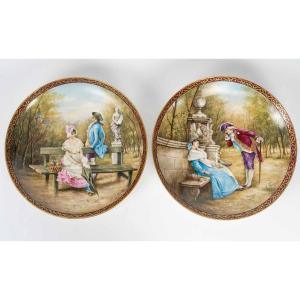 Pair Of Large Limoges Painted Porcelain Platters By William Guerin 19th Century 