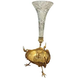 Important 19th-century Centerpiece In Gilt Bronze And Cut Crystal 