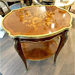 Louis XV Style Marquetry And Gilt Bronze Gueridon Table, Late 19th Century 