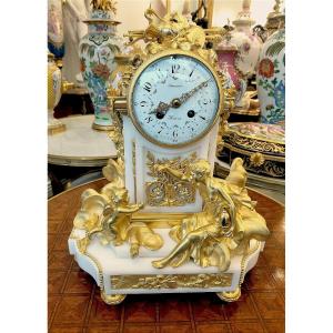 Bronze And Marble Clock 19th Century 