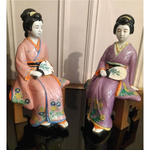 Pair Of Japanese Porcelain Geishas Taishō Period 1912 - 1926 