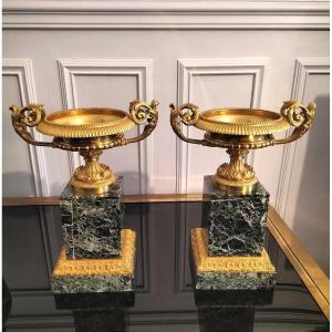 Pair Of Gilt Bronze Bowls In The Charles X Empire Style
