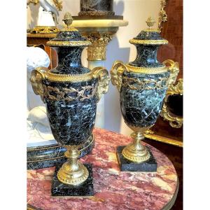 Pair Of Marble And Gilt Bronze Cassolettes 19th Century