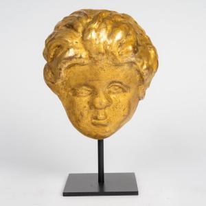 Baroque Gilded And Carved Wood Angel Head Italy 17th - 18th Century