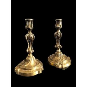 Pair Of Ormolu Candlesticks Louis XV Period
