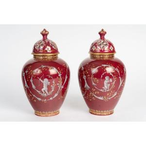 Pair Of Small Porcelain Vases Napoleon III Period