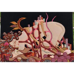French School 1970's : "surrealist Tapestry III With Nu"
