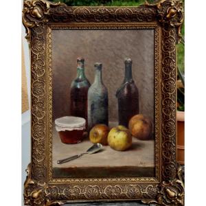 H. Bossy : "still Life With Bottles"