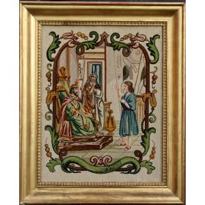 France Circa 1840: Embroidery “joseph Explaining The Dreams Of Pharaoh”