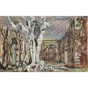 French School Circa 1930 : “interior Of A Ruined Oriental Palace”