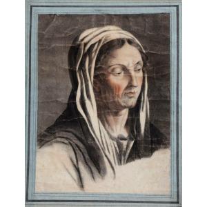 17th/18th Century School : “large Drawing Of Woman With A Veil”