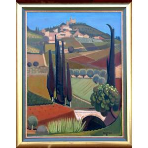 Antoine Jallat : “mediterranean Landscape With Cypress”