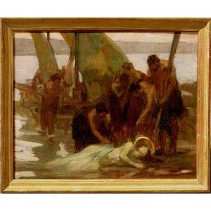 French School Late 19th Century : "holy Martyr On The Strike"