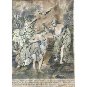 Pierre Mignard : Dressed Engraving "the Baptism Of Christ"