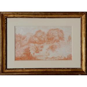 18th-century French School : "sanguine Park Scene"