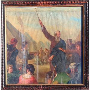 French School 18th Century : Double-sided Painting "moses And Angels"