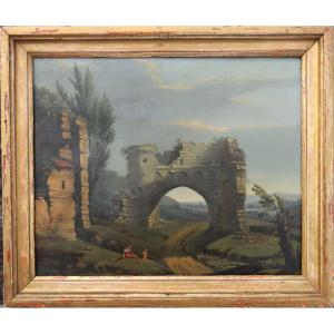 French School, Early 19th Century : "landscape With Ruins"