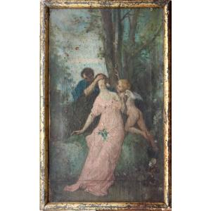 French School, Late 19th Century : "cupid And The Lovers"