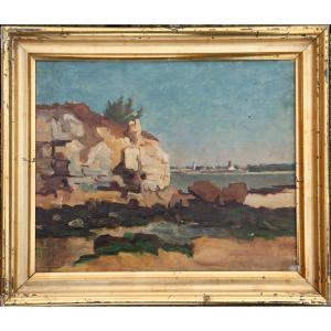 French School Circa 1870 : Oil On Paper "coastal Landscape"
