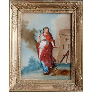 French School Circa 1820 : Fixed Under Glass "saint Barbara"