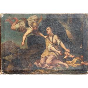 Italian School Circa 1630 :  "agar And Ismaël With The Angel"