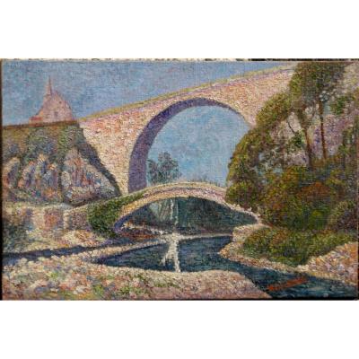 Landscape Pointilliste: Two Bridges Pierre-perthuis