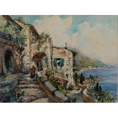 Georges Chappuis: Village On The Corniche En Mediterrannee