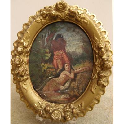 Oil On Paper "bathers" Miniature (diaz ?)