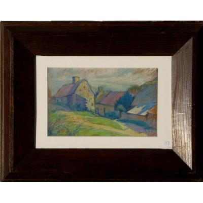 Henry Prite : Pastel "breton Village"