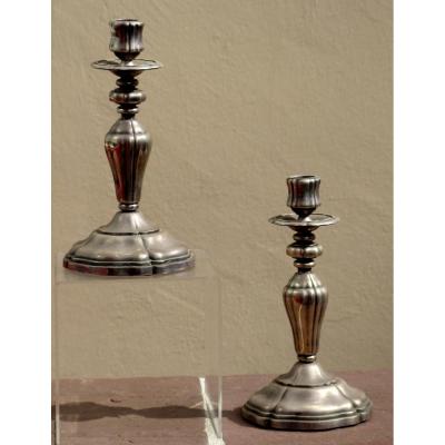 Saint-medard : Pair Of Bougeoirs Metal Silver