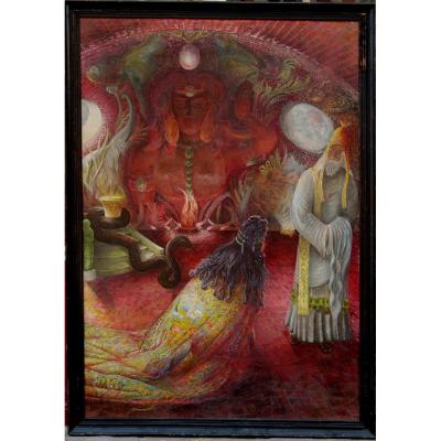 Very Large Painting : "the Temple Of The Idole"