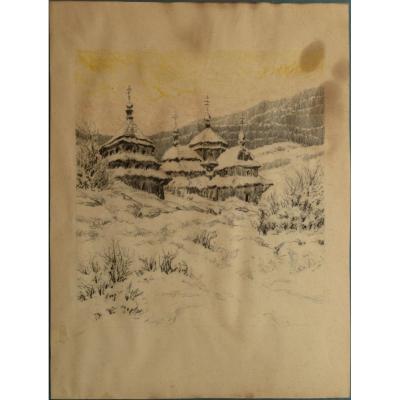 Drawing : "russian Church Under Snow" 1930