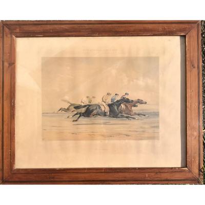 Alfred De Dreux : Large Lithography "horse Race"