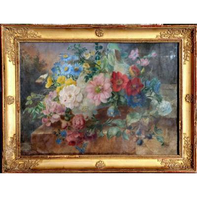 Watercolor Circa 1820 : "flowers With Insects"