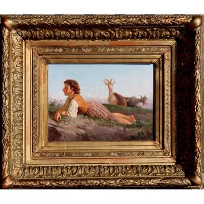 French School 1870/80: "the Dreaming Shepherdes"