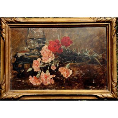 French School Late XIXth : "jete d'Oeillets"