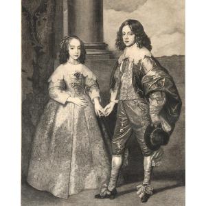 Huge Engraving After Van Dyck : "william II And Mary Stuart Children"