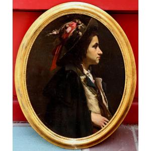 XIXth Painting : "young Italian Shepherd"