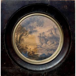 Neo-classical French School End Of The 18th Century : "animated Landscape"