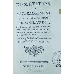 Christin And Voltaire - Dissertation On The Establishment Of The Abbey Of S. Claude. 1772.