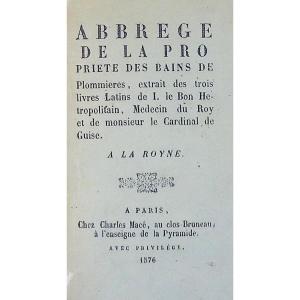 Le Bon (jean) - Summary Of The Ownership Of Plombières Waters. Victor Peyrou, 1869, Paperback.
