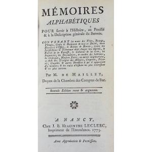 Maillet - Alphabetical Memories To Be Used In History, At The Pouillié Du Barrois. 1773.