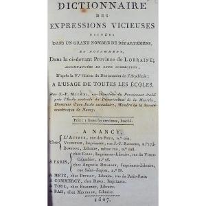 Michel - Dictionary Of Vicious Expressions Used In Lorraine. Vigneulle, 1807.