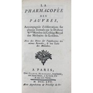 [mazeas (guillaume)] - The Pharmacopoeia Of The Poor. Paris, Herissant, 1757, Full Calf Binding.