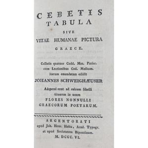 Schweighaeuser - Cebetis Tabula Sive Vitae Humanae Pictura Graece. 1806, Period Cardboard.