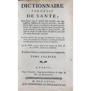 [vandermonde] - Portable Dictionary Of Health. Vincent, 1769, 2 Vols, In Contemporary Binding. 