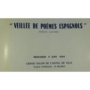 Theater Program - Vigil Of Spanish Poems. Town Hall, 1954. Signed.